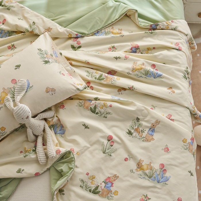 91家纺网 家纺一手货源 找家纺 暖阳 2026新款A全棉B凉感丝夏被夏凉被空调被 小冰皮-花丛兔兔