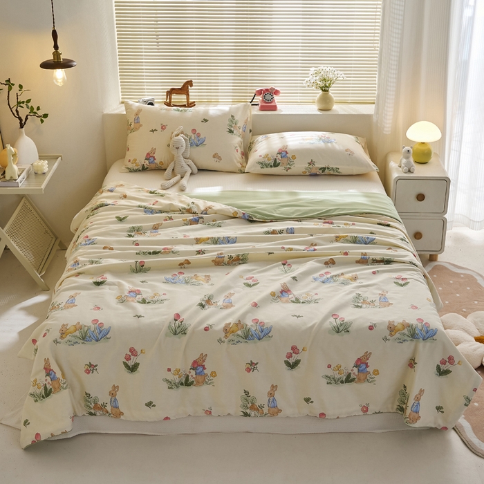 91家纺网 家纺一手货源 找家纺 暖阳 2026新款A全棉B凉感丝夏被夏凉被空调被 小冰皮-花丛兔兔