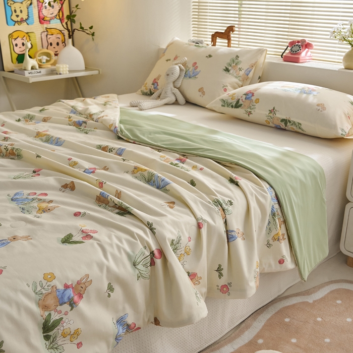 91家纺网 家纺一手货源 找家纺 暖阳 2026新款A全棉B凉感丝夏被夏凉被空调被 小冰皮-花丛兔兔