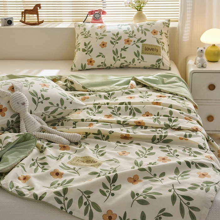 91家纺网 家纺一手货源 找家纺 暖阳 2026新款A全棉B凉感丝夏被夏凉被空调被 小冰皮-薄荷