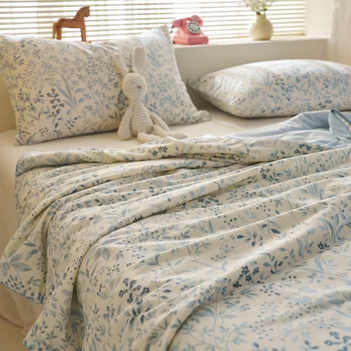 91家纺网 家纺一手货源 找家纺 暖阳 2026新款A全棉B凉感丝夏被夏凉被空调被 小冰皮-兰花