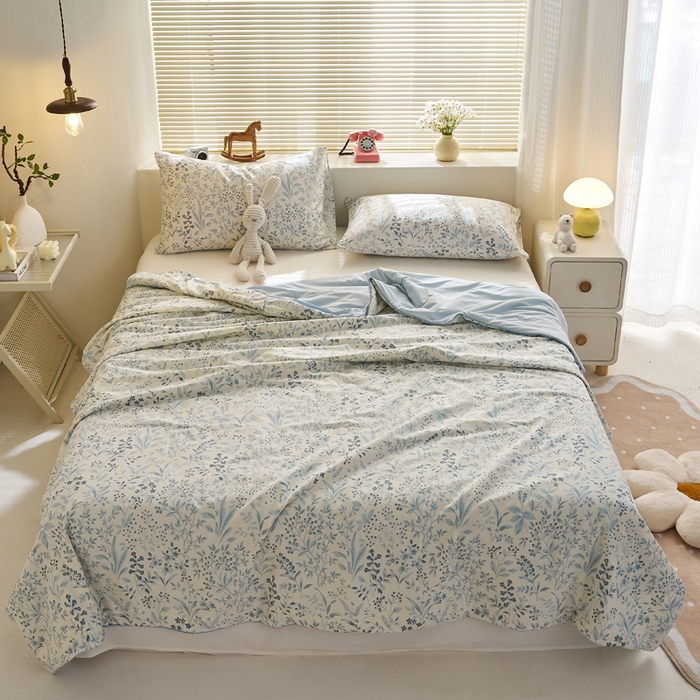 91家纺网 家纺一手货源 找家纺 暖阳 2026新款A全棉B凉感丝夏被夏凉被空调被 小冰皮-兰花