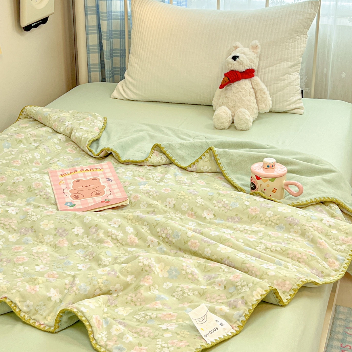 91家纺网 家纺一手货源 找家纺 （总）妮可 2026新款A类三层夹棉全棉双层纱绒多功能盖毯被