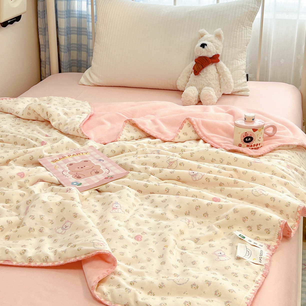 91家纺网 家纺一手货源 找家纺 （总）妮可 2026新款A类三层夹棉全棉双层纱绒多功能盖毯被