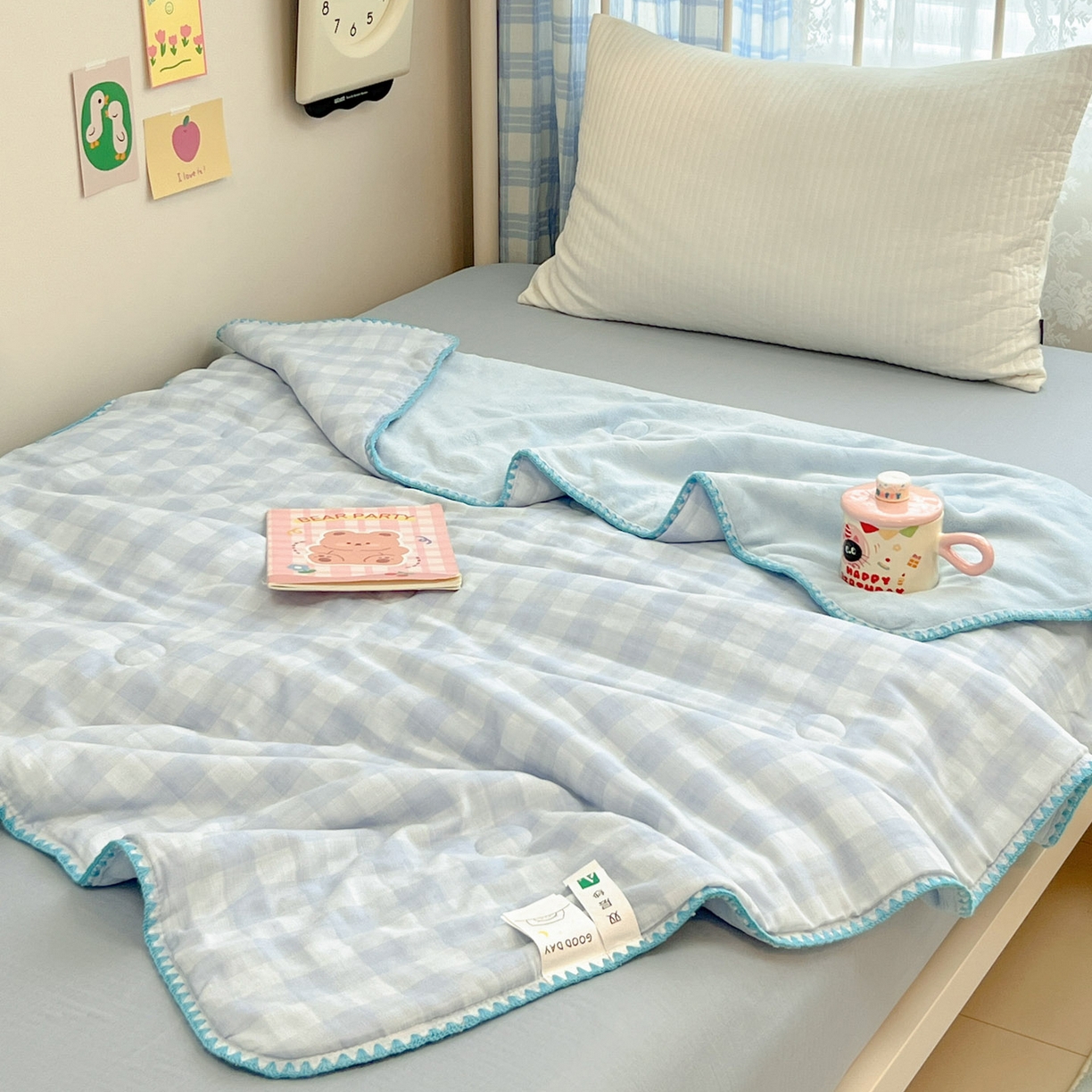 91家纺网 家纺一手货源 找家纺 妮可 2026新款A类三层夹棉全棉双层纱绒多功能盖毯被 半岛冰茶