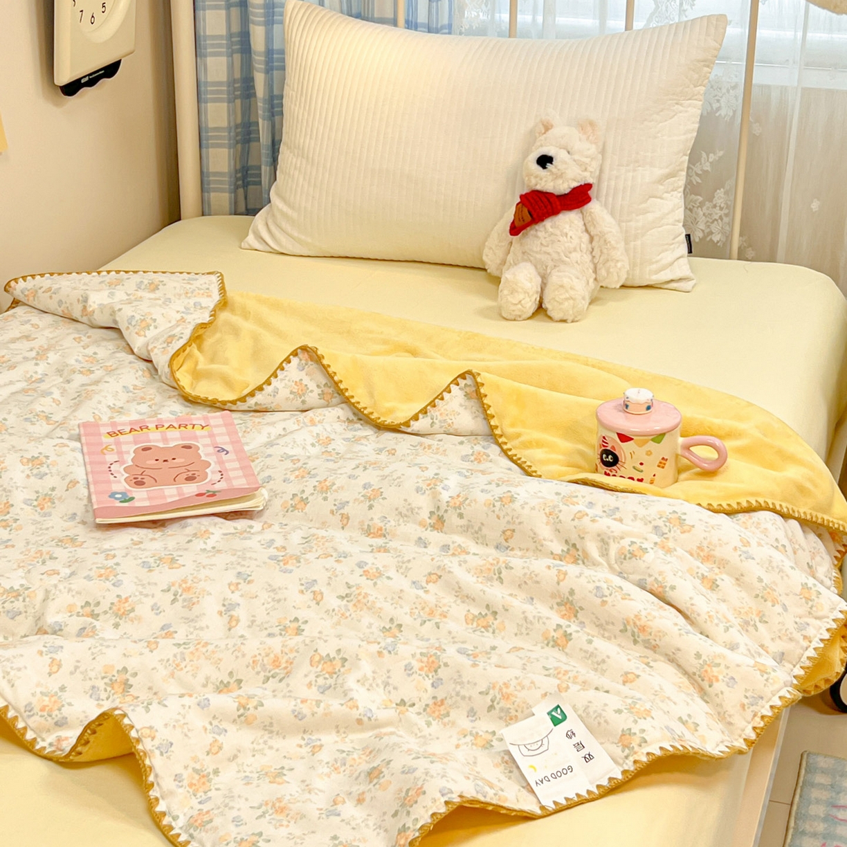 妮可 2026新款A类三层夹棉全棉双层纱绒多功能盖毯被 奶油芝芝