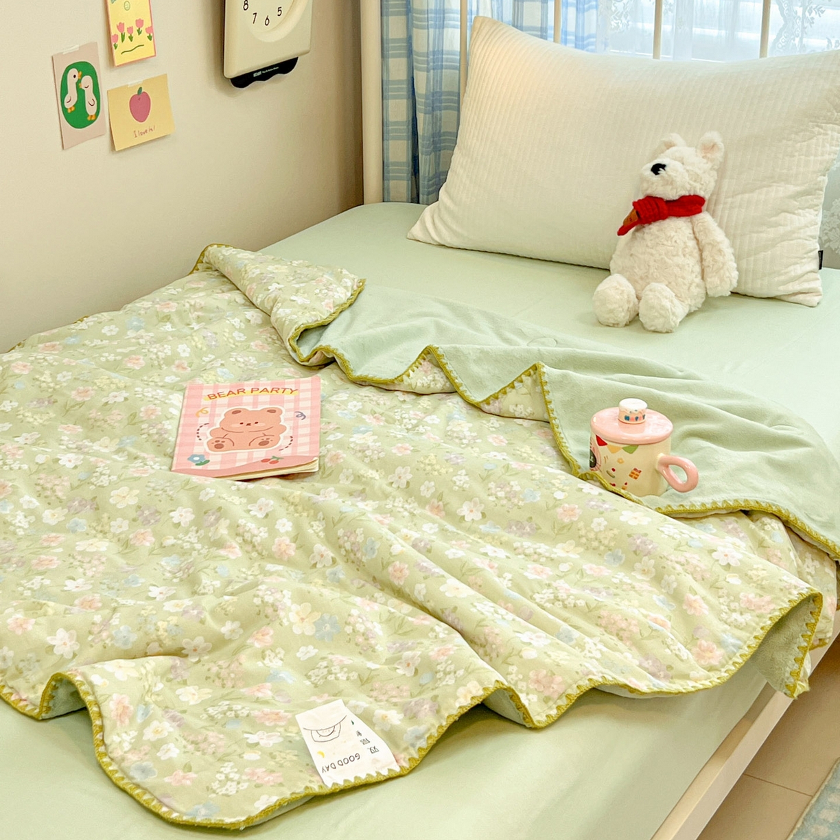 91家纺网 家纺一手货源 找家纺 妮可 2026新款A类三层夹棉全棉双层纱绒多功能盖毯被 森林物语