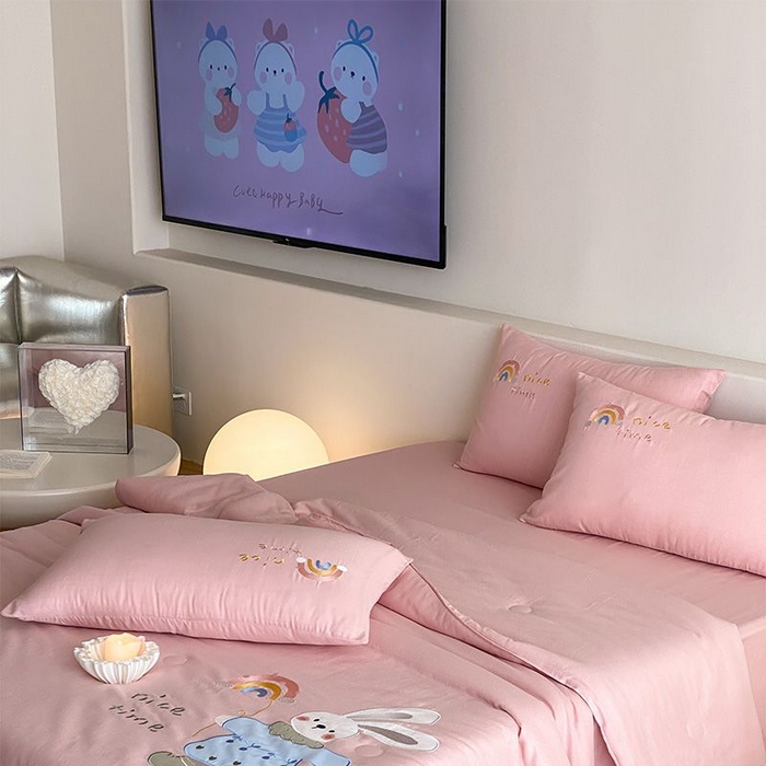 91家纺网 家纺一手货源 找家纺 （总）鸣升家纺 2026新款全棉夏被双层纱贴布绣100%棉花夏被四件套