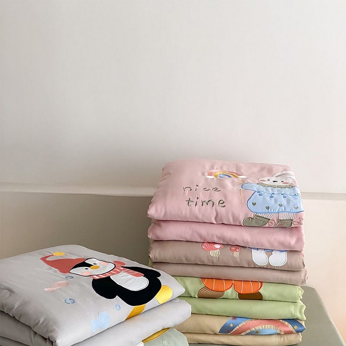 鸣升家纺 2026新款全棉夏被双层纱贴布绣100%棉花夏被四件套 组合图