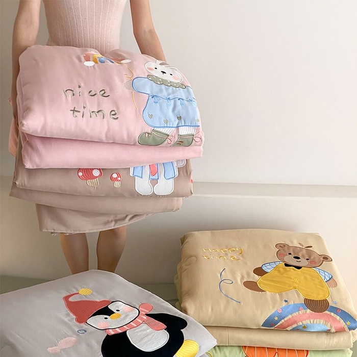 91家纺网 家纺一手货源 找家纺 鸣升家纺 2026新款全棉夏被双层纱贴布绣100%棉花夏被四件套 组合图