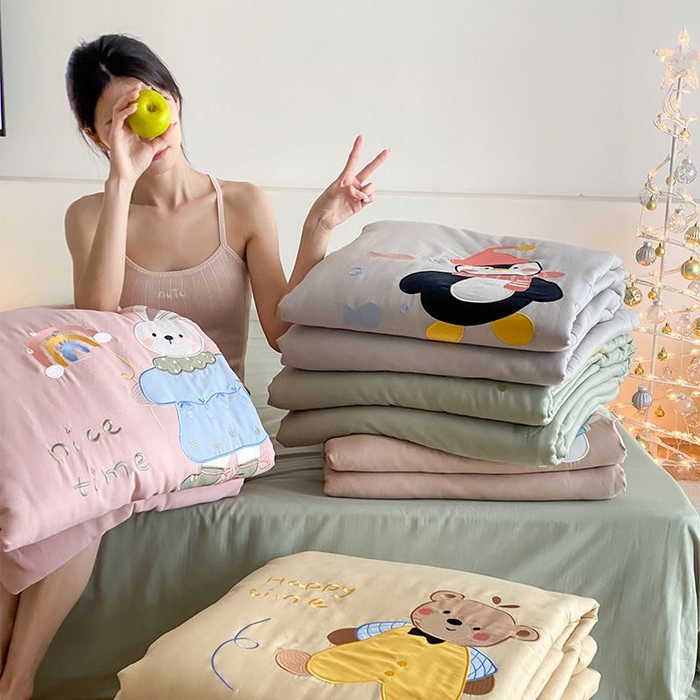 91家纺网 家纺一手货源 找家纺 鸣升家纺 2026新款全棉夏被双层纱贴布绣100%棉花夏被四件套 组合图