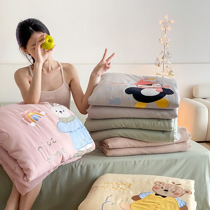 91家纺网 家纺一手货源 找家纺 鸣升家纺 2026新款全棉夏被双层纱贴布绣100%棉花夏被四件套 组合图