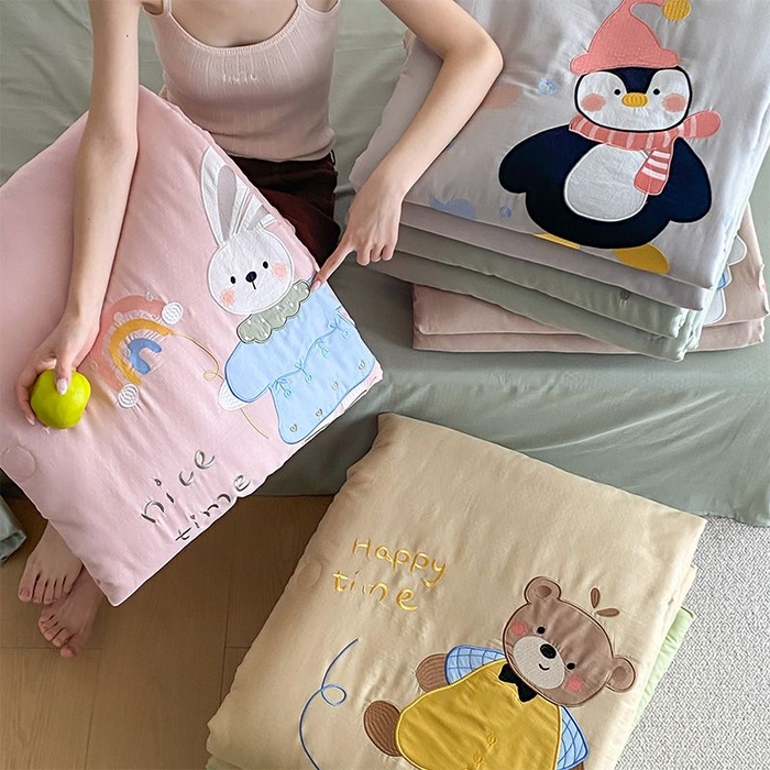 91家纺网 家纺一手货源 找家纺 鸣升家纺 2026新款全棉夏被双层纱贴布绣100%棉花夏被四件套 组合图