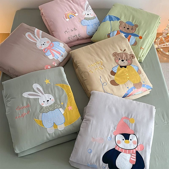 91家纺网 家纺一手货源 找家纺 鸣升家纺 2026新款全棉夏被双层纱贴布绣100%棉花夏被四件套 组合图