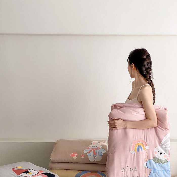 91家纺网 家纺一手货源 找家纺 鸣升家纺 2026新款全棉夏被双层纱贴布绣100%棉花夏被四件套 组合图