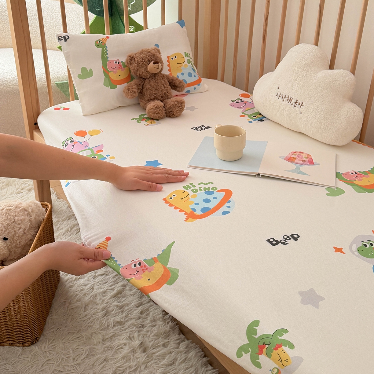 91家纺网 家纺一手货源 找家纺 嗨生活 2026新款儿童婴儿床床笠全棉纯棉双层纱床笠席梦思套拼床床笠套 太空奇遇