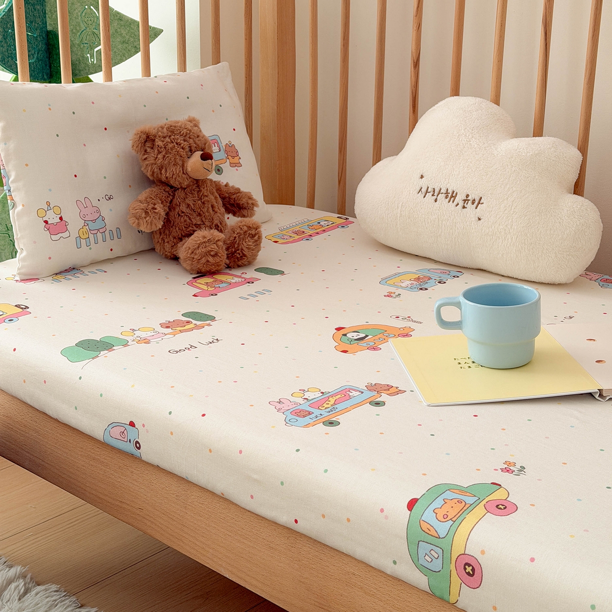 91家纺网 家纺一手货源 找家纺 嗨生活 2026新款儿童婴儿床床笠全棉纯棉双层纱床笠席梦思套拼床床笠套 春日班