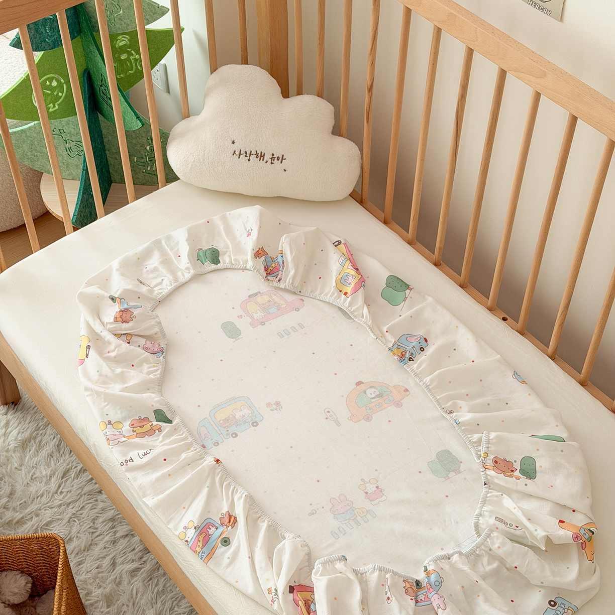 91家纺网 家纺一手货源 找家纺 嗨生活 2026新款儿童婴儿床床笠全棉纯棉双层纱床笠席梦思套拼床床笠套 春日班