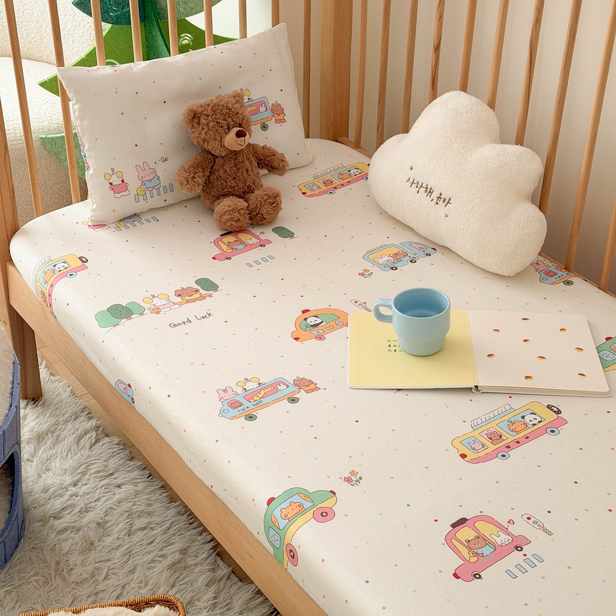 91家纺网 家纺一手货源 找家纺 嗨生活 2026新款儿童婴儿床床笠全棉纯棉双层纱床笠席梦思套拼床床笠套 春日班