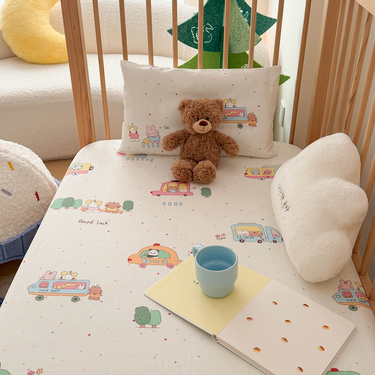 91家纺网 家纺一手货源 找家纺 嗨生活 2026新款儿童婴儿床床笠全棉纯棉双层纱床笠席梦思套拼床床笠套 春日班