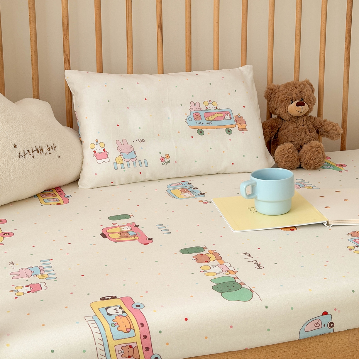 91家纺网 家纺一手货源 找家纺 嗨生活 2026新款儿童婴儿床床笠全棉纯棉双层纱床笠席梦思套拼床床笠套 春日班