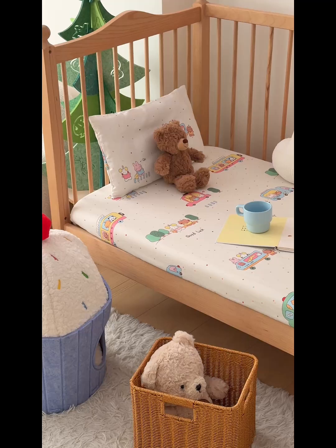 91家纺网 家纺一手货源 找家纺 嗨生活 2026新款儿童婴儿床床笠全棉纯棉双层纱床笠席梦思套拼床床笠套 春日班