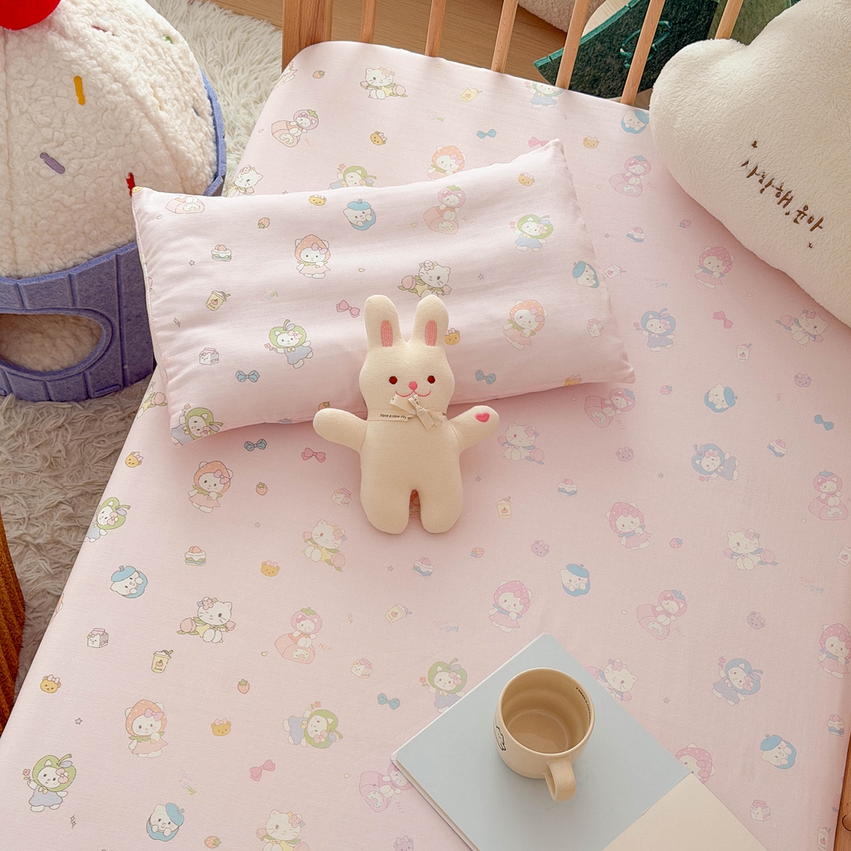 91家纺网 家纺一手货源 找家纺 嗨生活 2026新款儿童婴儿床床笠全棉纯棉双层纱床笠席梦思套拼床床笠套 花园萌宠