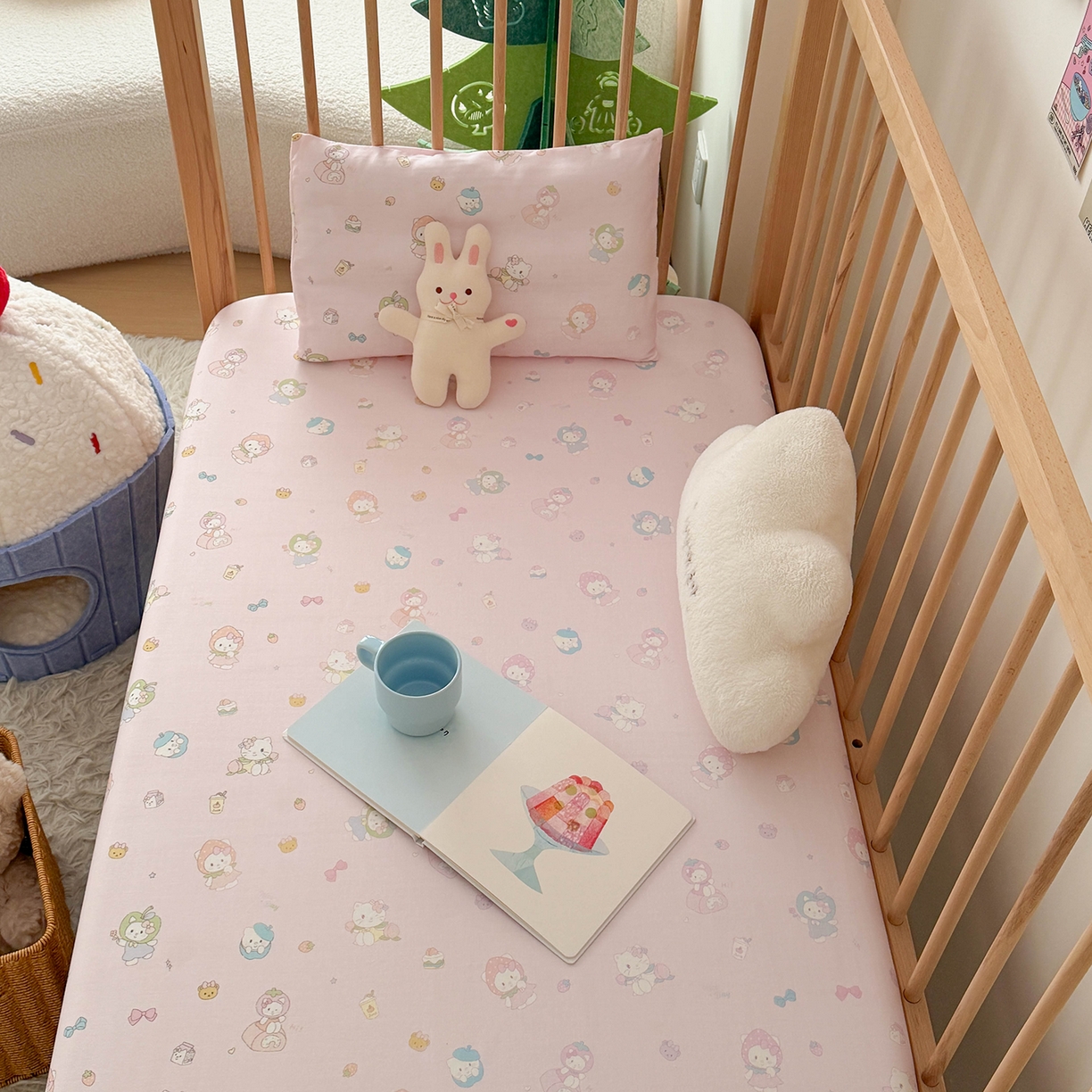 91家纺网 家纺一手货源 找家纺 嗨生活 2026新款儿童婴儿床床笠全棉纯棉双层纱床笠席梦思套拼床床笠套 花园萌宠