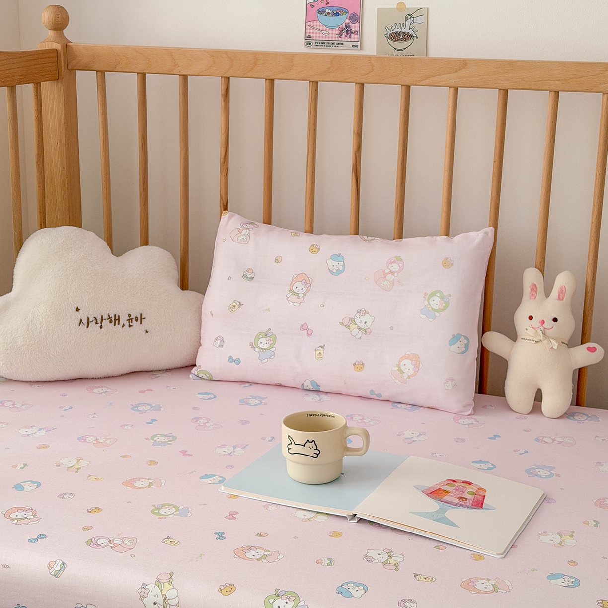 91家纺网 家纺一手货源 找家纺 嗨生活 2026新款儿童婴儿床床笠全棉纯棉双层纱床笠席梦思套拼床床笠套 花园萌宠