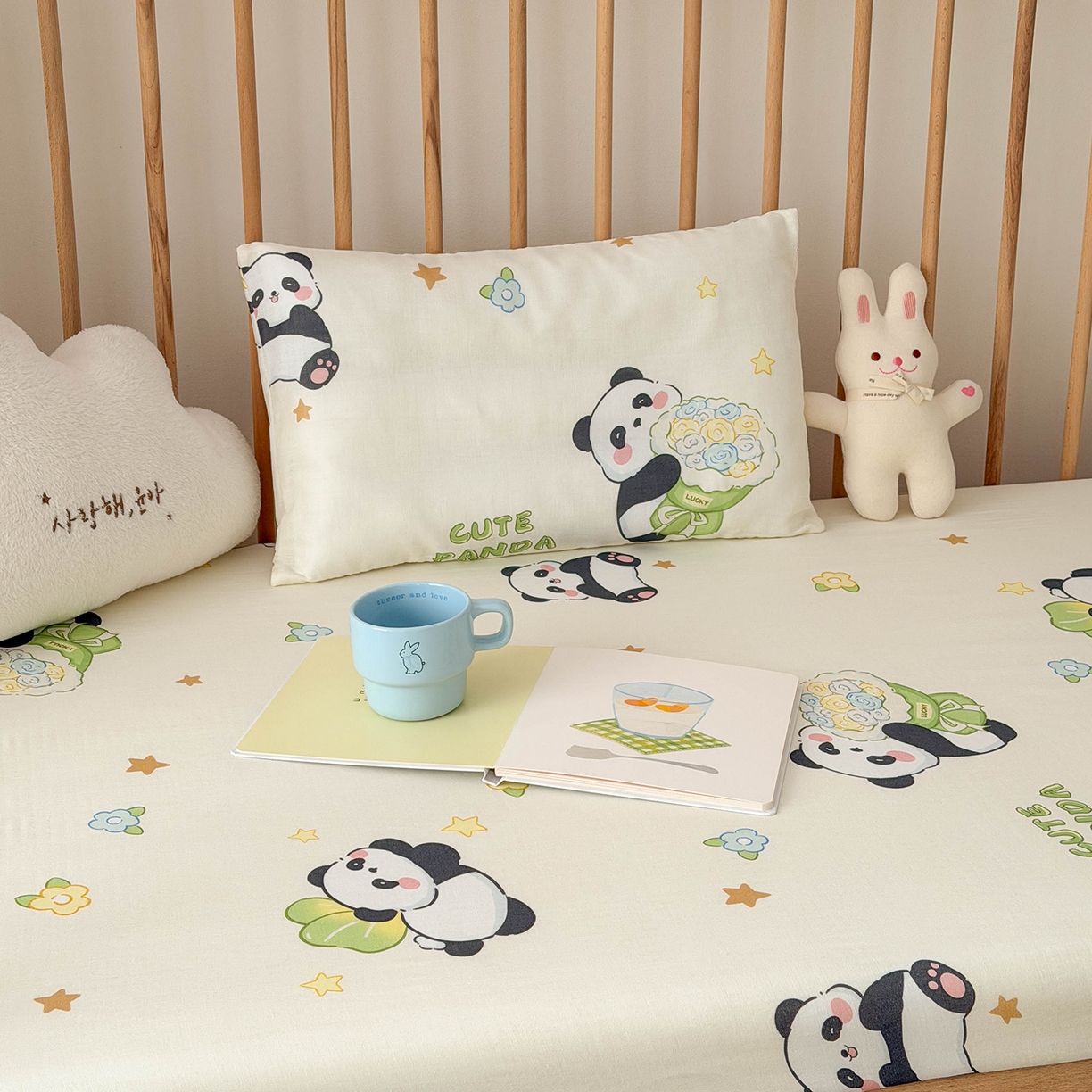 91家纺网 家纺一手货源 找家纺 嗨生活 2026新款儿童婴儿床床笠全棉纯棉双层纱床笠席梦思套拼床床笠套 奶油熊猫