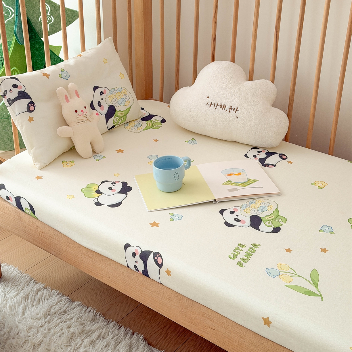 91家纺网 家纺一手货源 找家纺 嗨生活 2026新款儿童婴儿床床笠全棉纯棉双层纱床笠席梦思套拼床床笠套 奶油熊猫