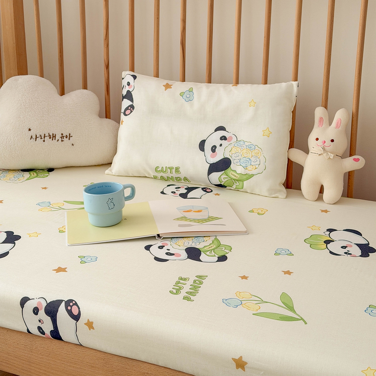 91家纺网 家纺一手货源 找家纺 嗨生活 2026新款儿童婴儿床床笠全棉纯棉双层纱床笠席梦思套拼床床笠套 奶油熊猫