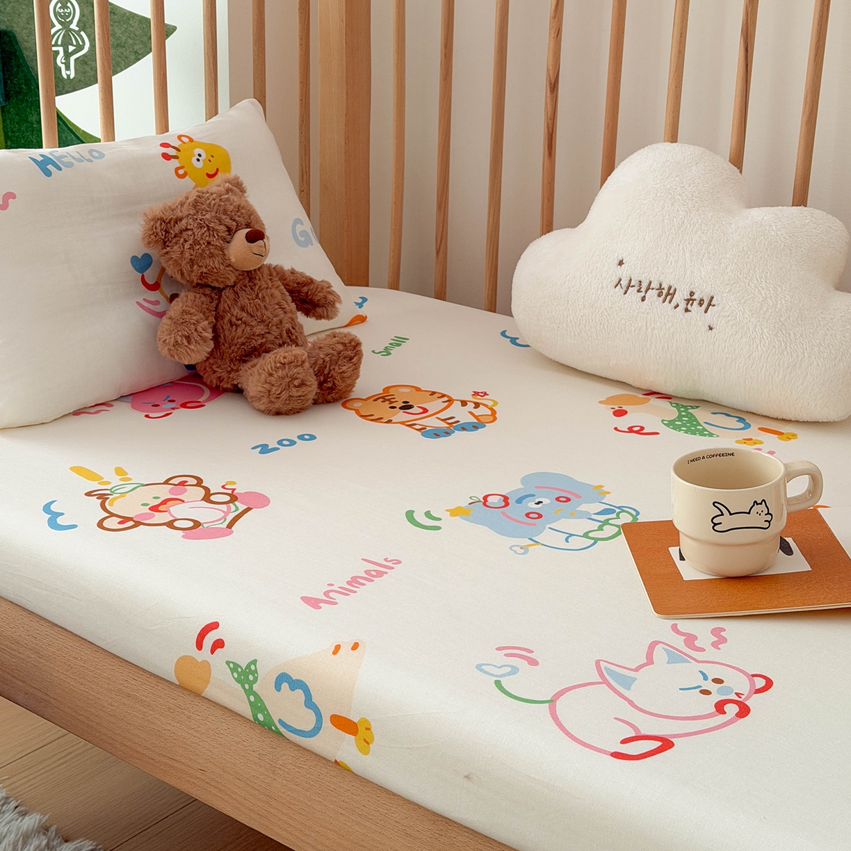 91家纺网 家纺一手货源 找家纺 嗨生活 2026新款儿童婴儿床床笠全棉纯棉双层纱床笠席梦思套拼床床笠套 奇趣欢乐园