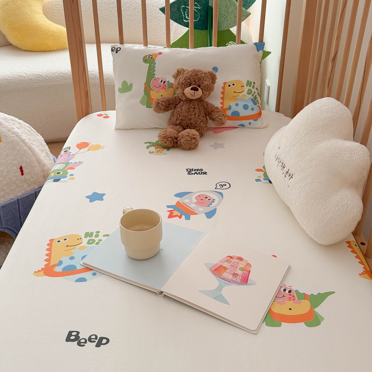 91家纺网 家纺一手货源 找家纺 嗨生活 2026新款儿童婴儿床床笠全棉纯棉双层纱床笠席梦思套拼床床笠套 太空奇遇