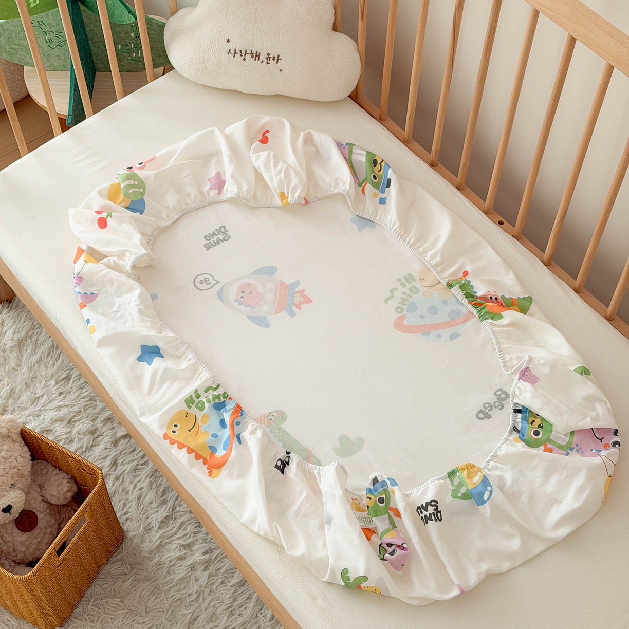 91家纺网 家纺一手货源 找家纺 嗨生活 2026新款儿童婴儿床床笠全棉纯棉双层纱床笠席梦思套拼床床笠套 太空奇遇