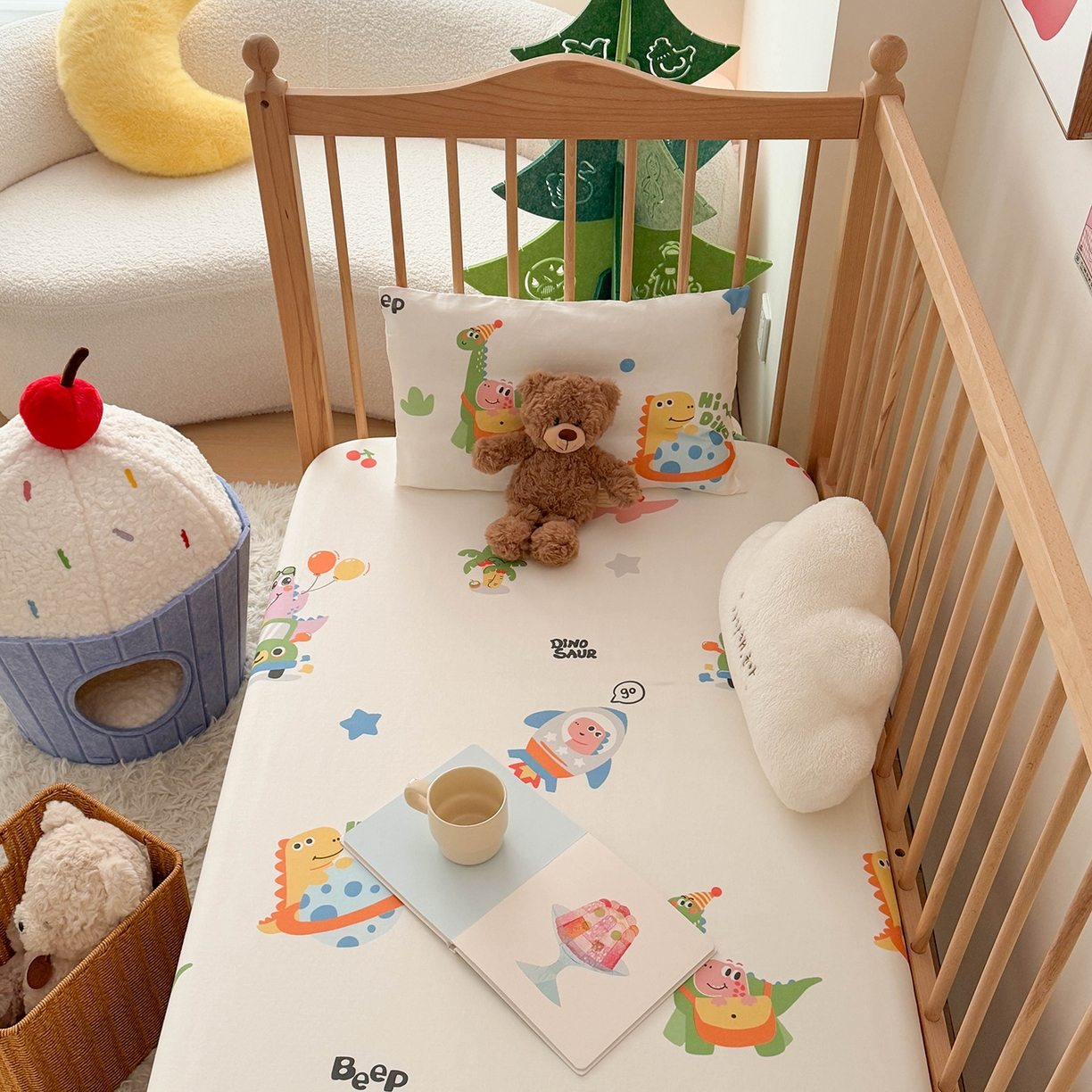 91家纺网 家纺一手货源 找家纺 嗨生活 2026新款儿童婴儿床床笠全棉纯棉双层纱床笠席梦思套拼床床笠套 太空奇遇