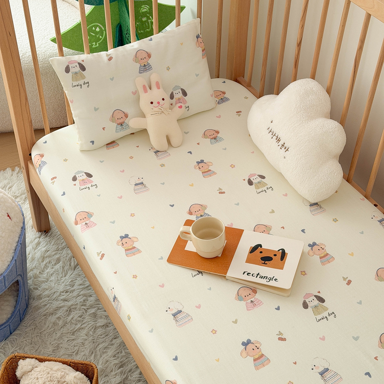 91家纺网 家纺一手货源 找家纺 嗨生活 2026新款儿童婴儿床床笠全棉纯棉双层纱床笠席梦思套拼床床笠套 旺旺趣事