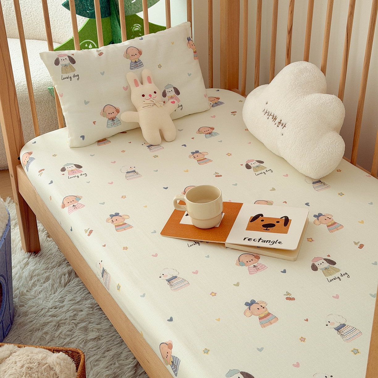 91家纺网 家纺一手货源 找家纺 嗨生活 2026新款儿童婴儿床床笠全棉纯棉双层纱床笠席梦思套拼床床笠套 旺旺趣事