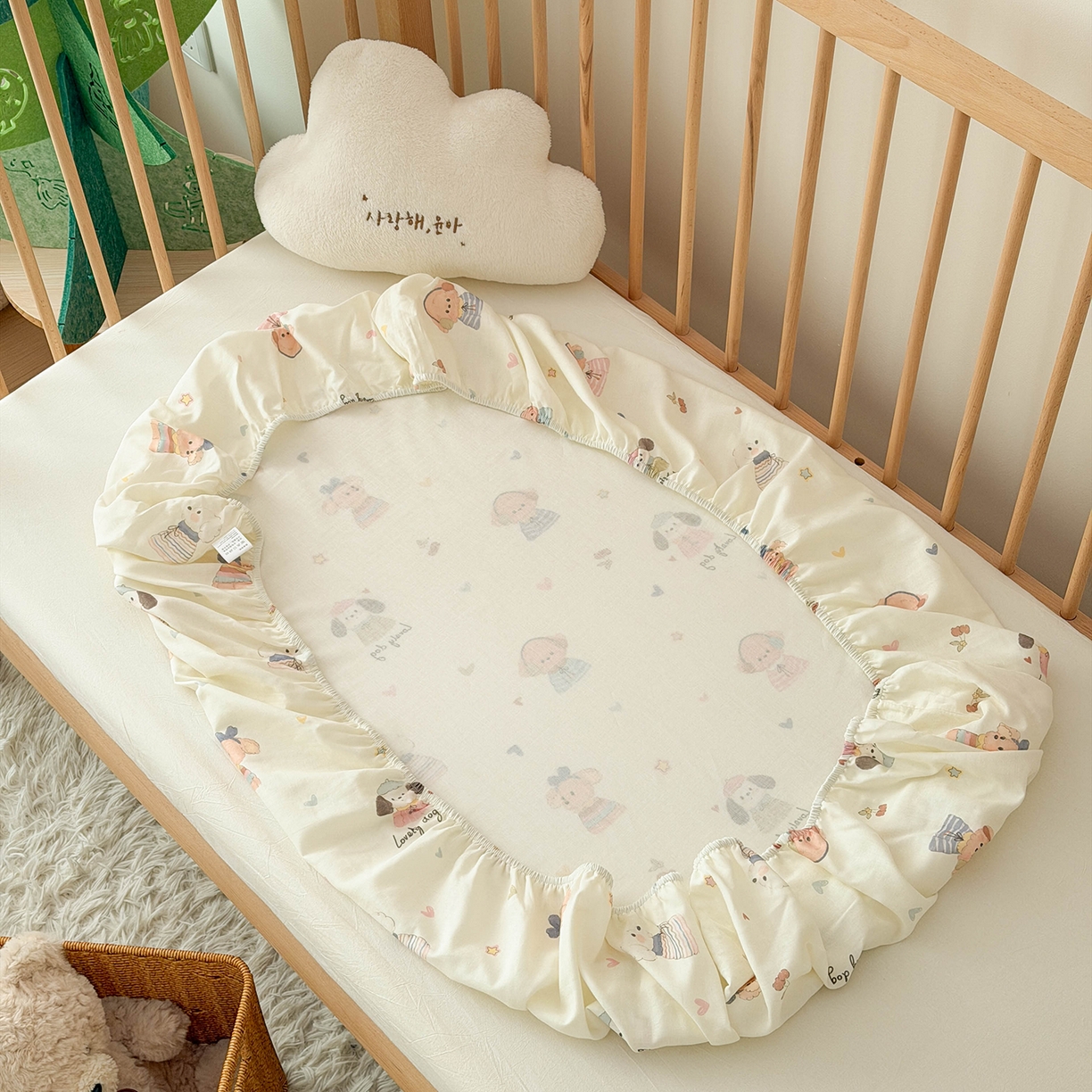 91家纺网 家纺一手货源 找家纺 嗨生活 2026新款儿童婴儿床床笠全棉纯棉双层纱床笠席梦思套拼床床笠套 旺旺趣事