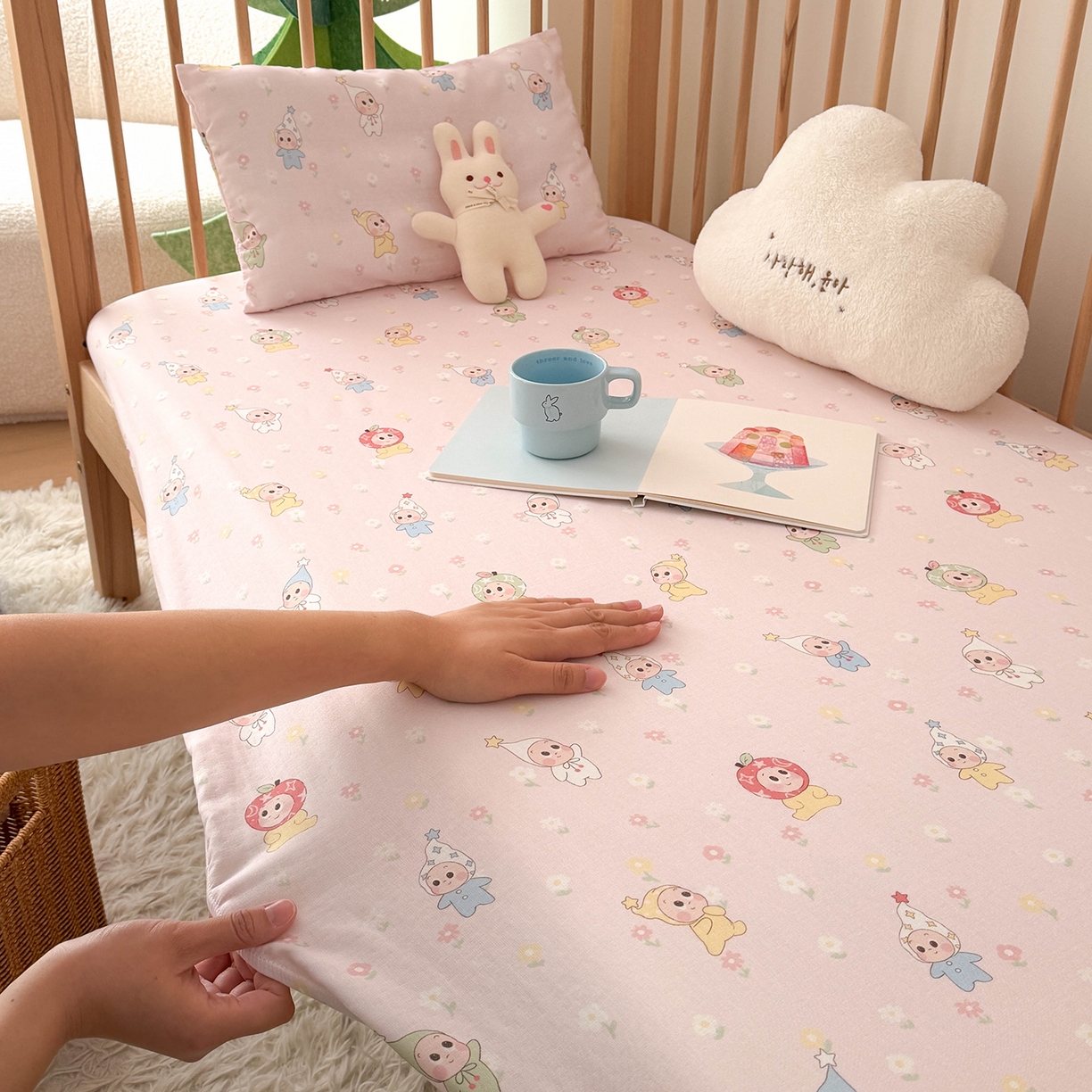 嗨生活 2026新款儿童婴儿床床笠全棉纯棉双层纱床笠席梦思套拼床床笠套 小星人
