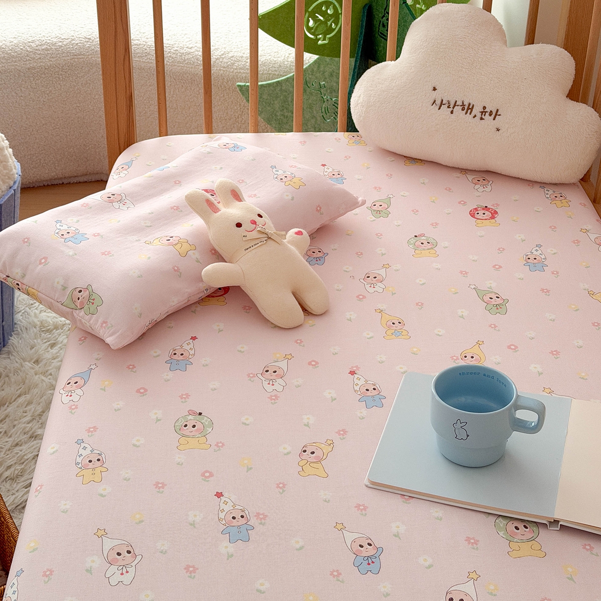 91家纺网 家纺一手货源 找家纺 嗨生活 2026新款儿童婴儿床床笠全棉纯棉双层纱床笠席梦思套拼床床笠套 小星人