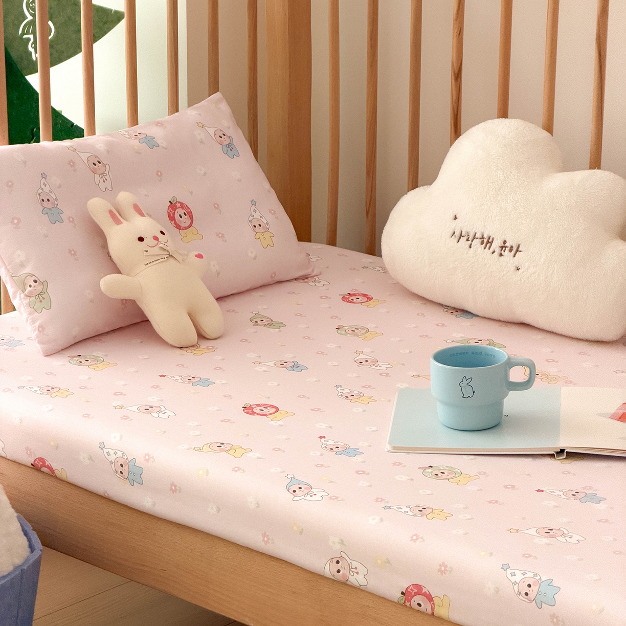 91家纺网 家纺一手货源 找家纺 嗨生活 2026新款儿童婴儿床床笠全棉纯棉双层纱床笠席梦思套拼床床笠套 小星人