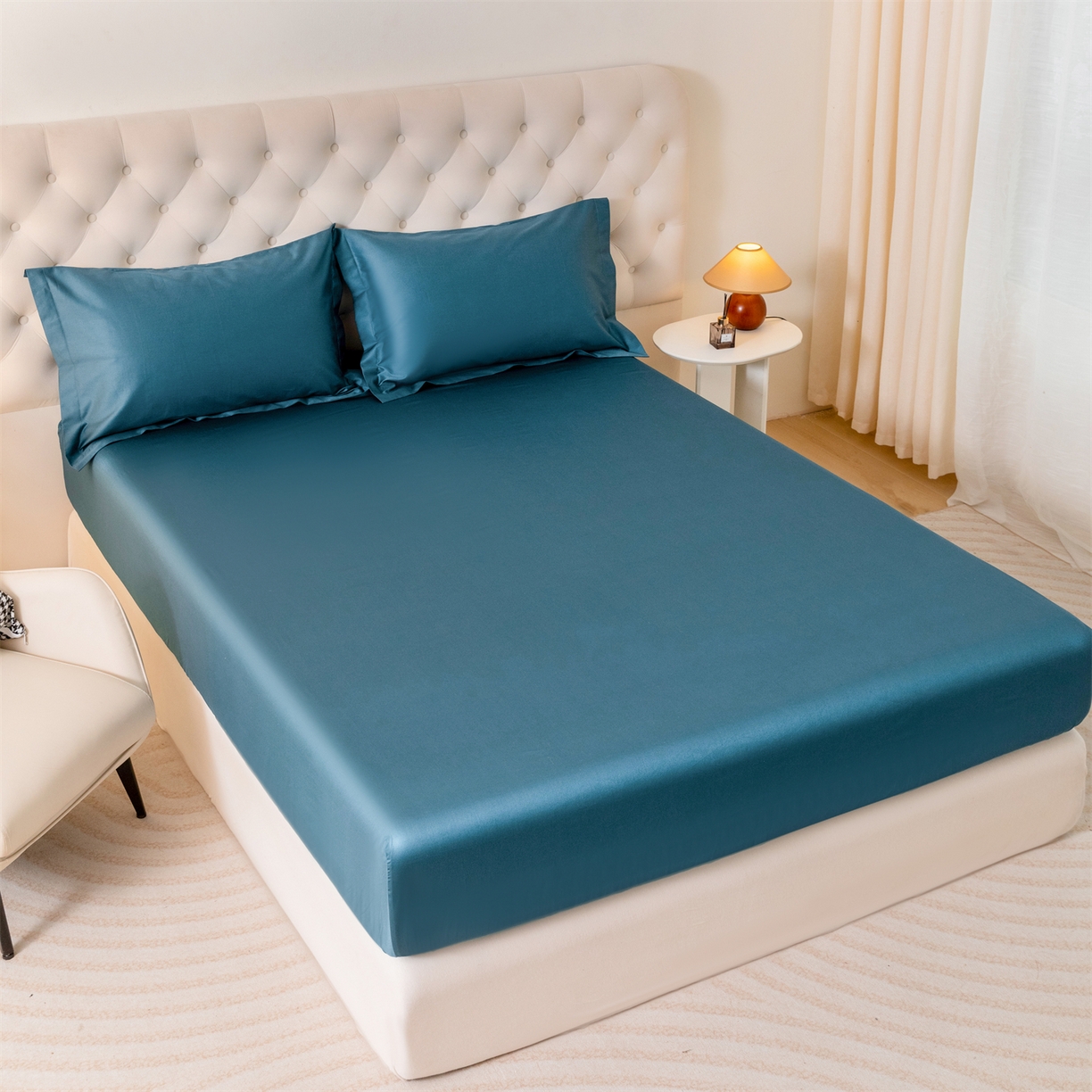 91家纺网 家纺一手货源 找家纺 （总）宝时兰 2026新款全棉100S长绒棉床笠单件纯色纯棉贡缎