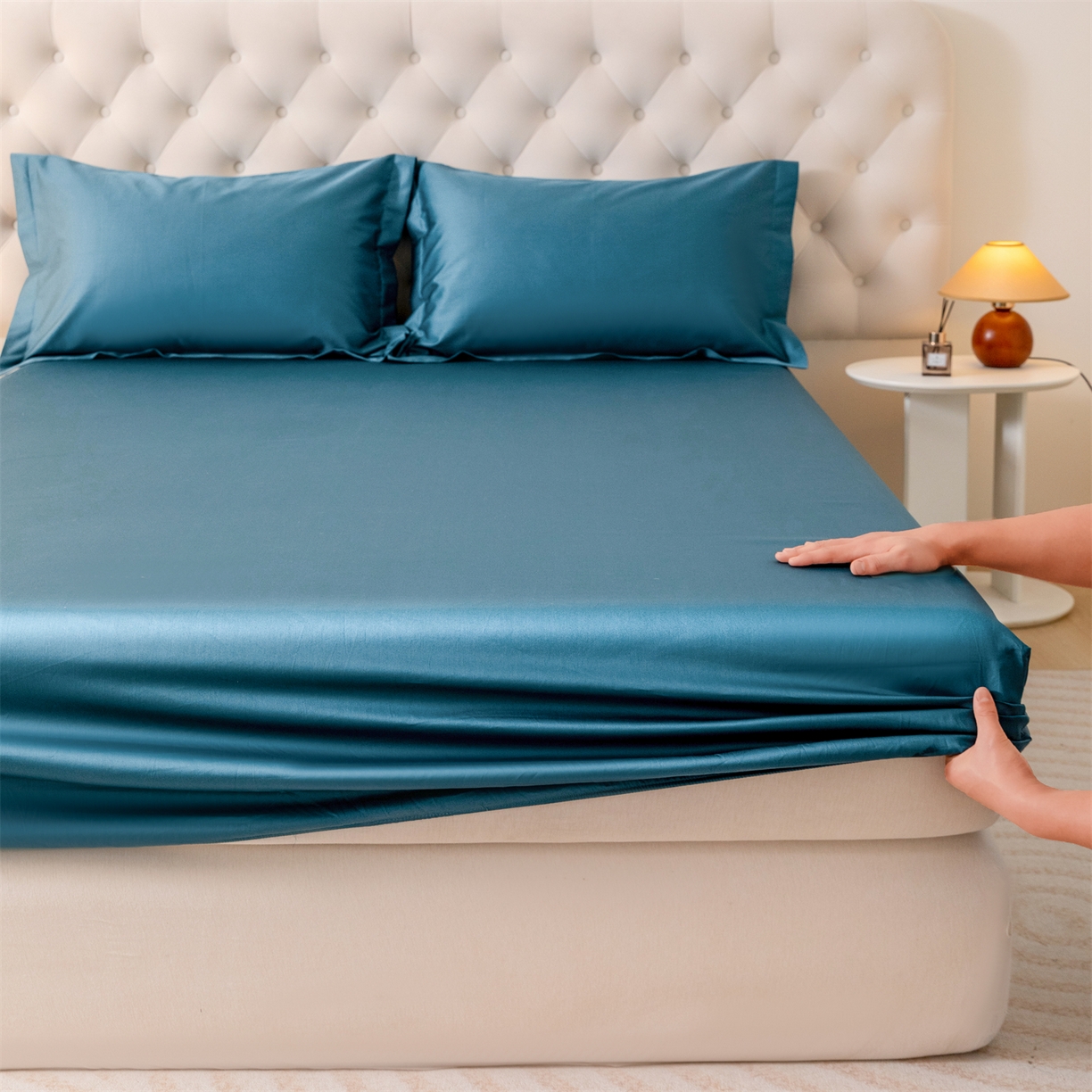 91家纺网 家纺一手货源 找家纺 （总）宝时兰 2026新款全棉100S长绒棉床笠单件纯色纯棉贡缎