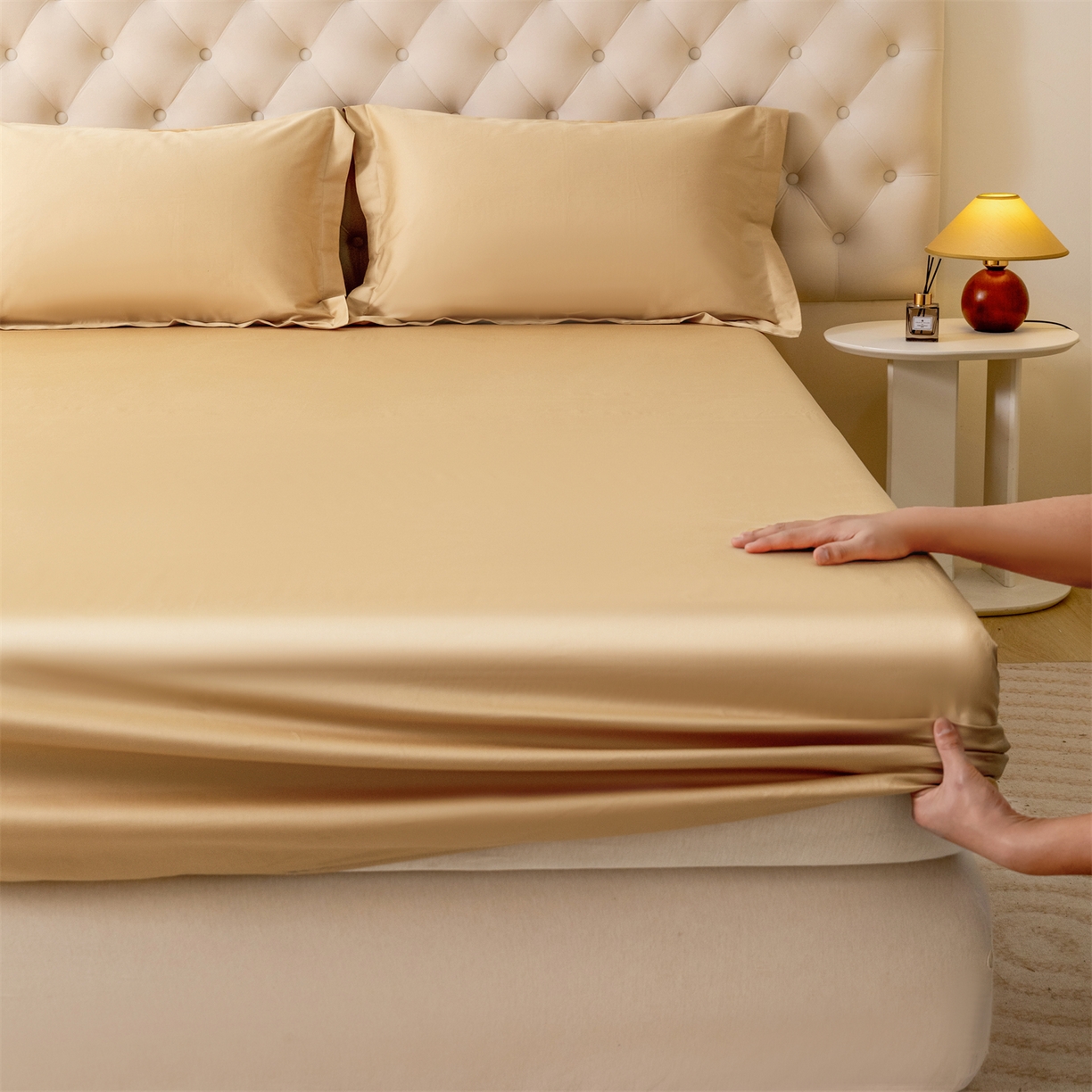 91家纺网 家纺一手货源 找家纺 （总）宝时兰 2026新款全棉100S长绒棉床笠单件纯色纯棉贡缎