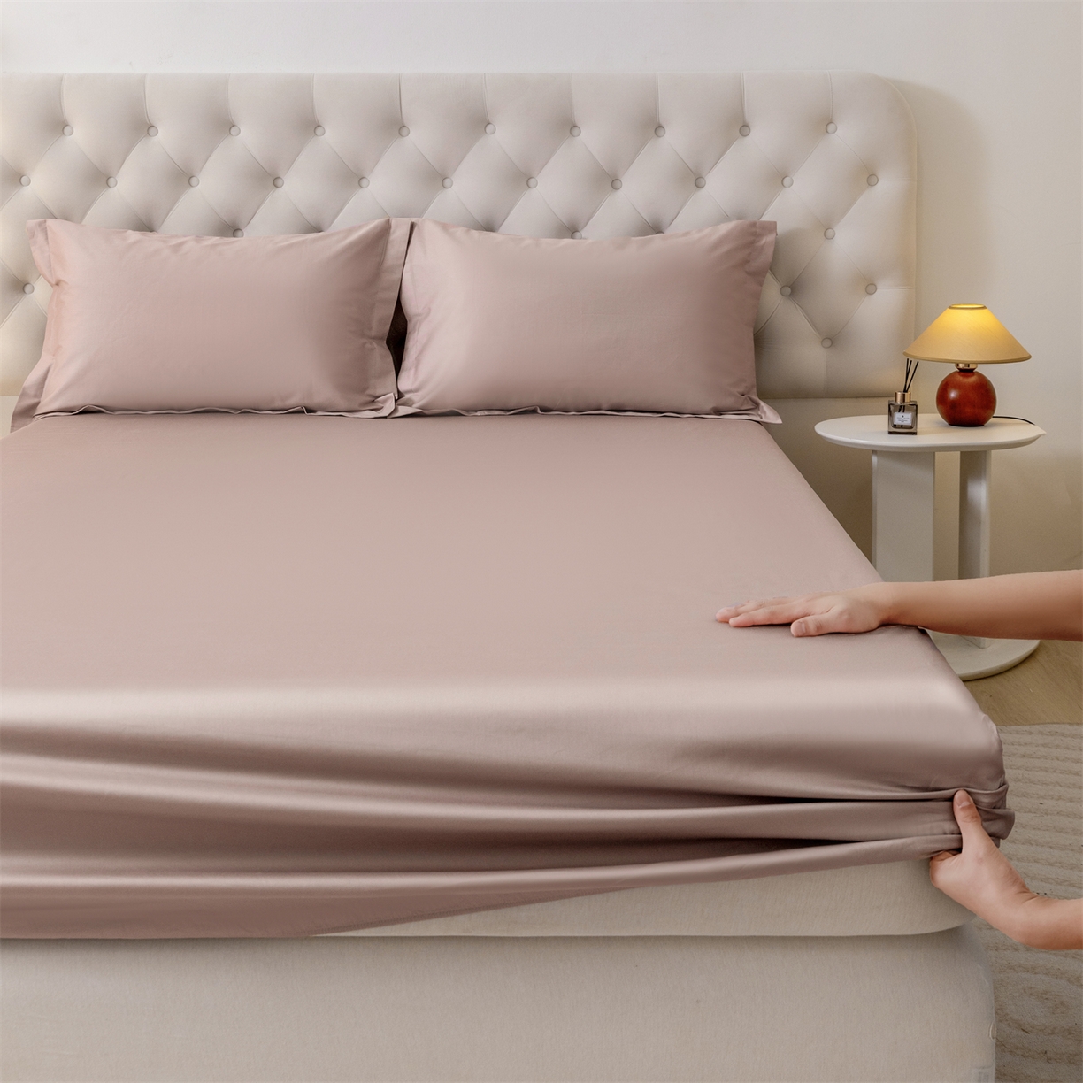 91家纺网 家纺一手货源 找家纺 （总）宝时兰 2026新款全棉100S长绒棉床笠单件纯色纯棉贡缎