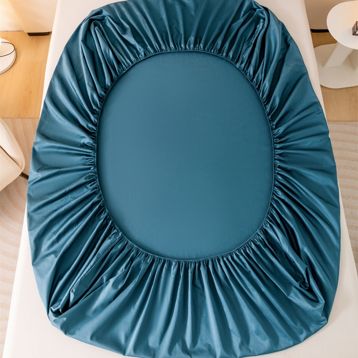 91家纺网 家纺一手货源 找家纺 宝时兰 2026新款全棉100S长绒棉床笠单件纯色纯棉贡缎 黛蓝