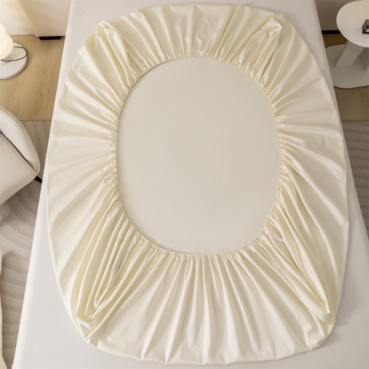 91家纺网 家纺一手货源 找家纺 宝时兰 2026新款全棉100S长绒棉床笠单件纯色纯棉贡缎 米白