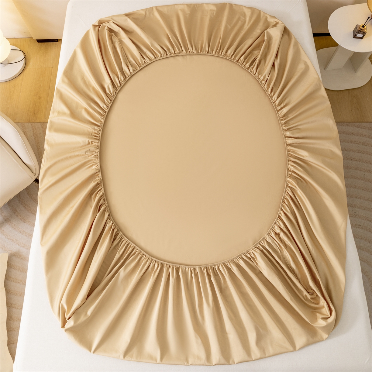 91家纺网 家纺一手货源 找家纺 宝时兰 2026新款全棉100S长绒棉床笠单件纯色纯棉贡缎 蜜金