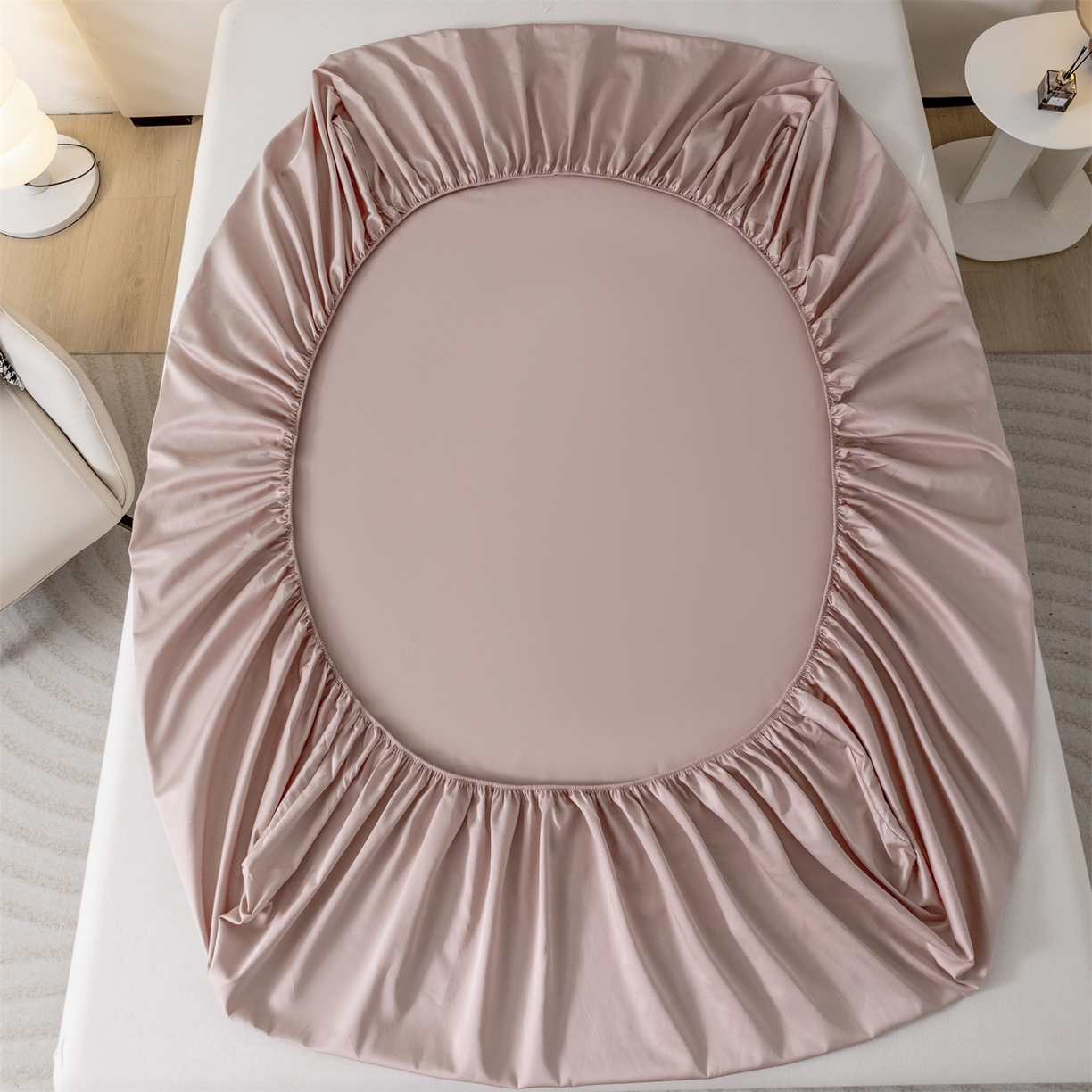 91家纺网 家纺一手货源 找家纺 宝时兰 2026新款全棉100S长绒棉床笠单件纯色纯棉贡缎 藕粉